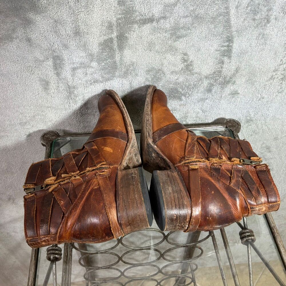 Freebird Sammi Boots Womens 7 Brown Leather Distress Belted Strapy Ankle Bootie - Picture 6 of 10